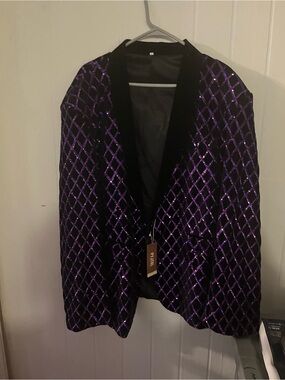 Amazon Purple Velvet Diamond-Patterned Blazer with Black Trim